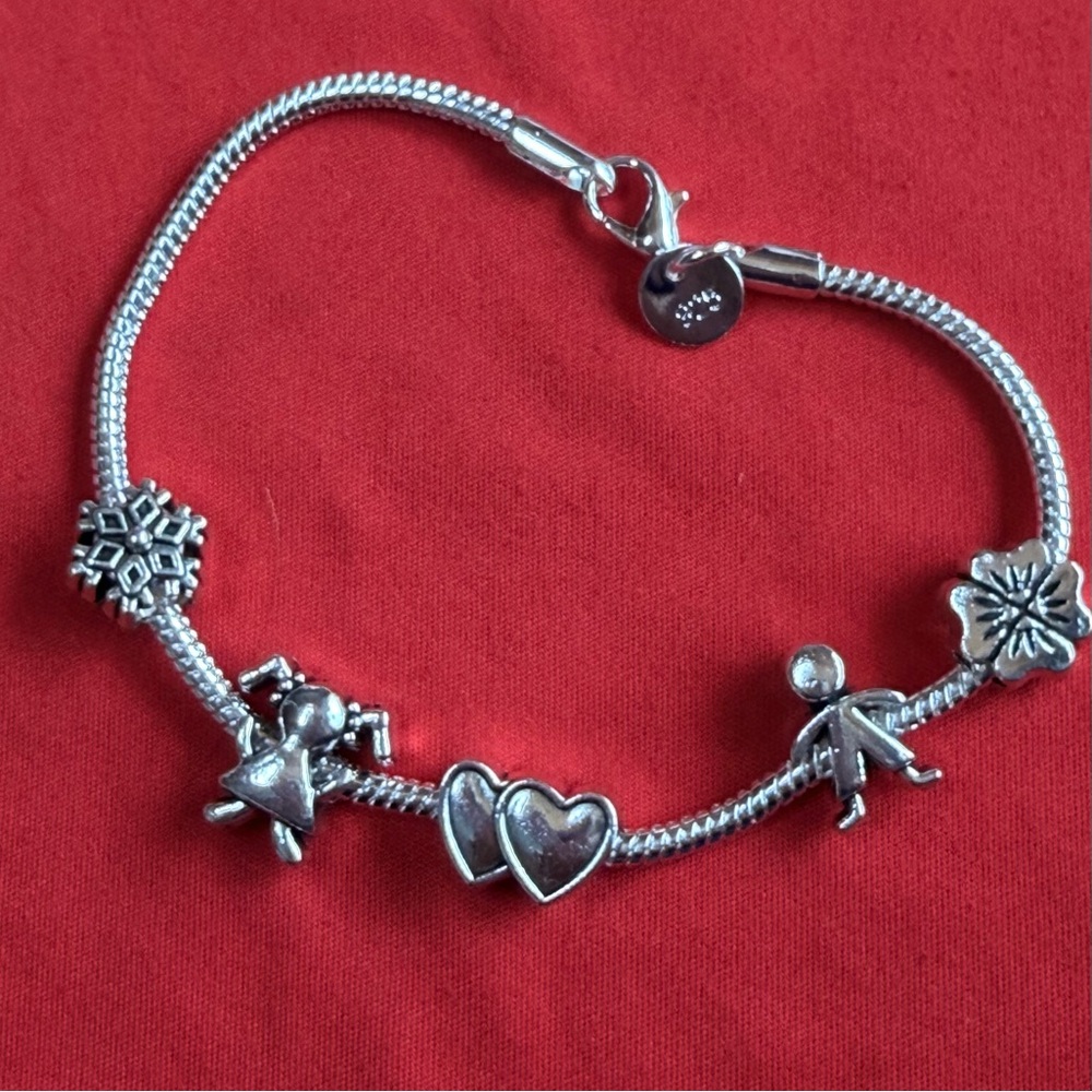 925 sterling silver bracelet,5 FREE charms.Snake chain,lobster. Ready for GIFT